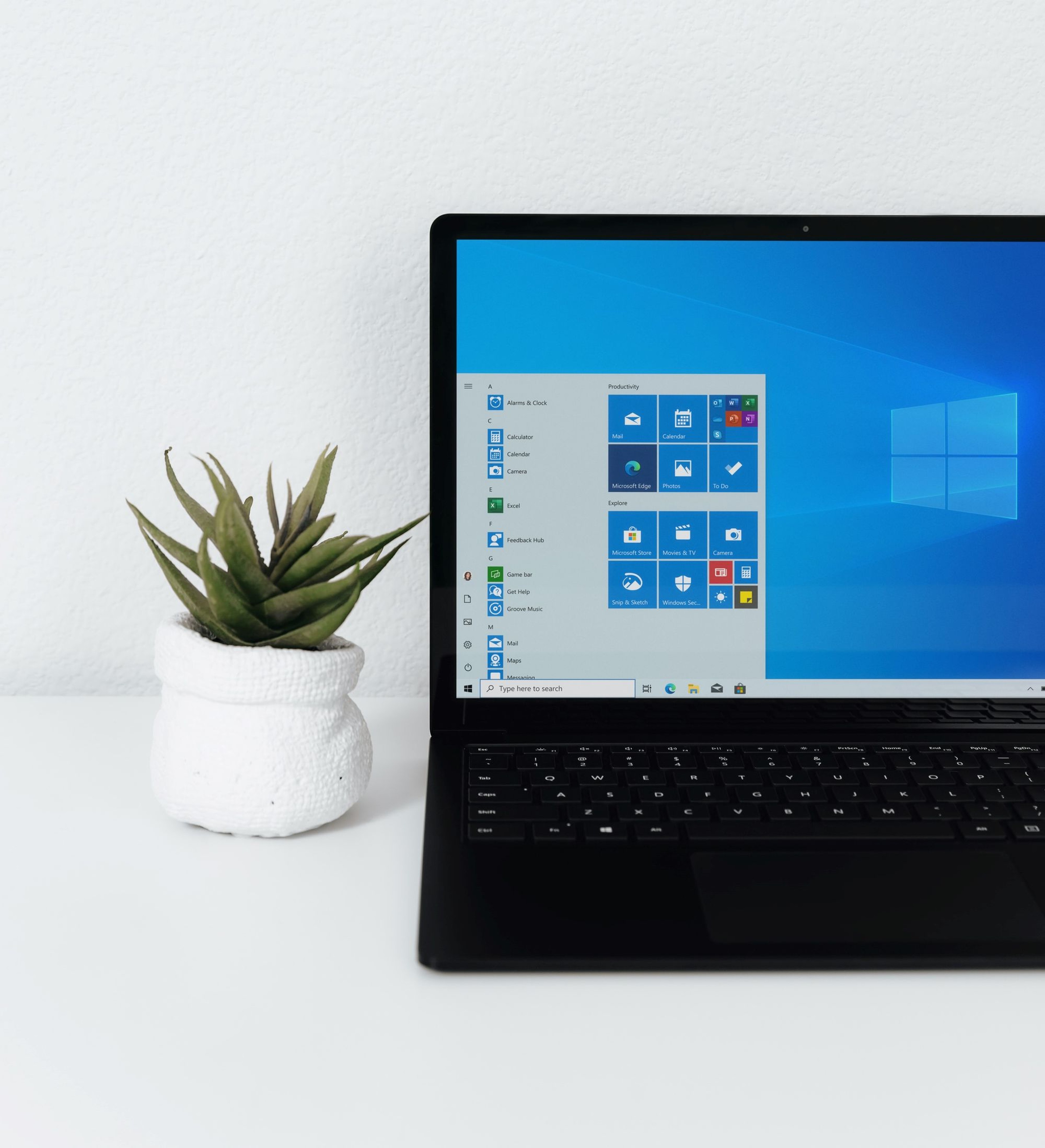 Windows computer on a white desk
