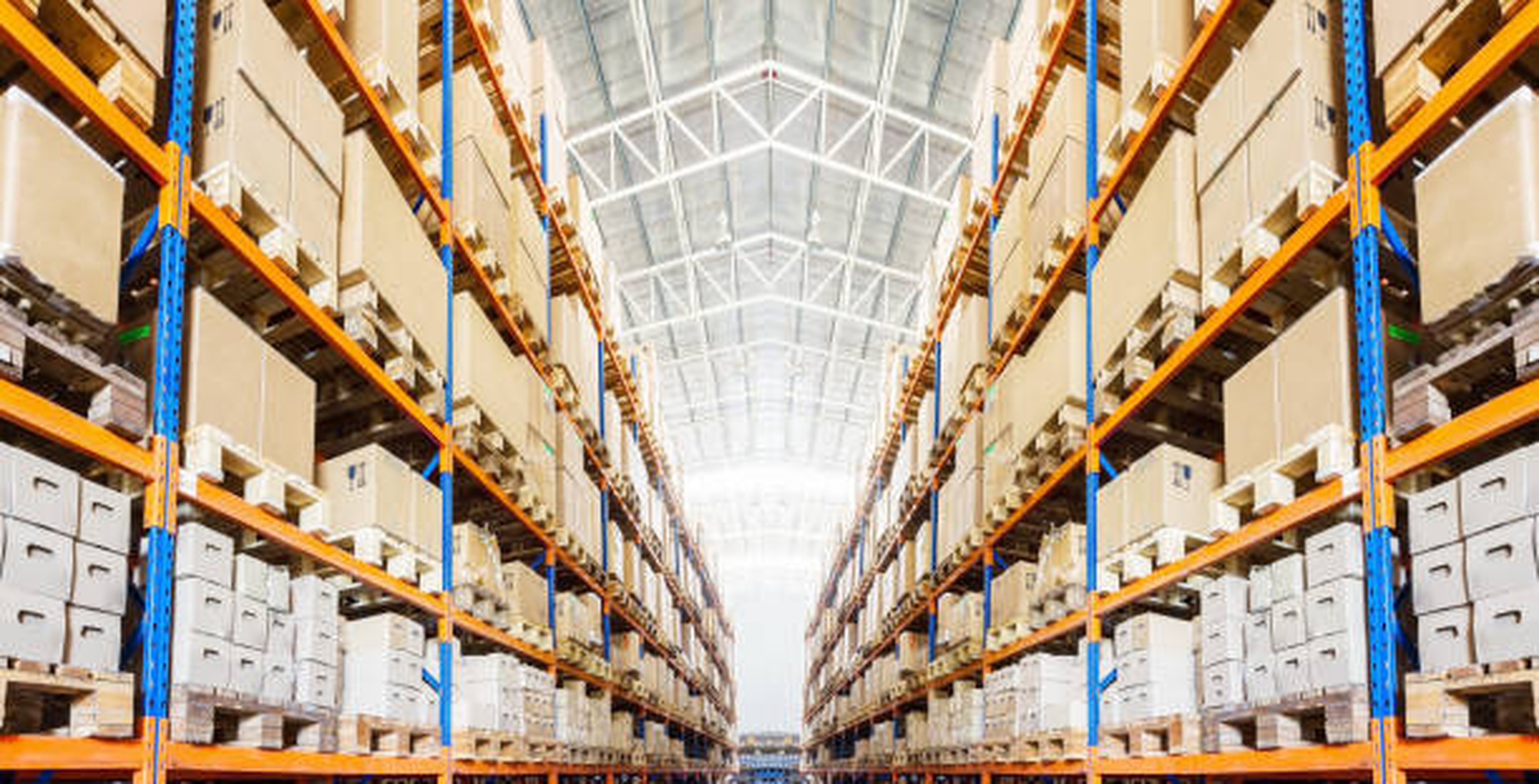 Overview of a distribution center with the storage of goods
