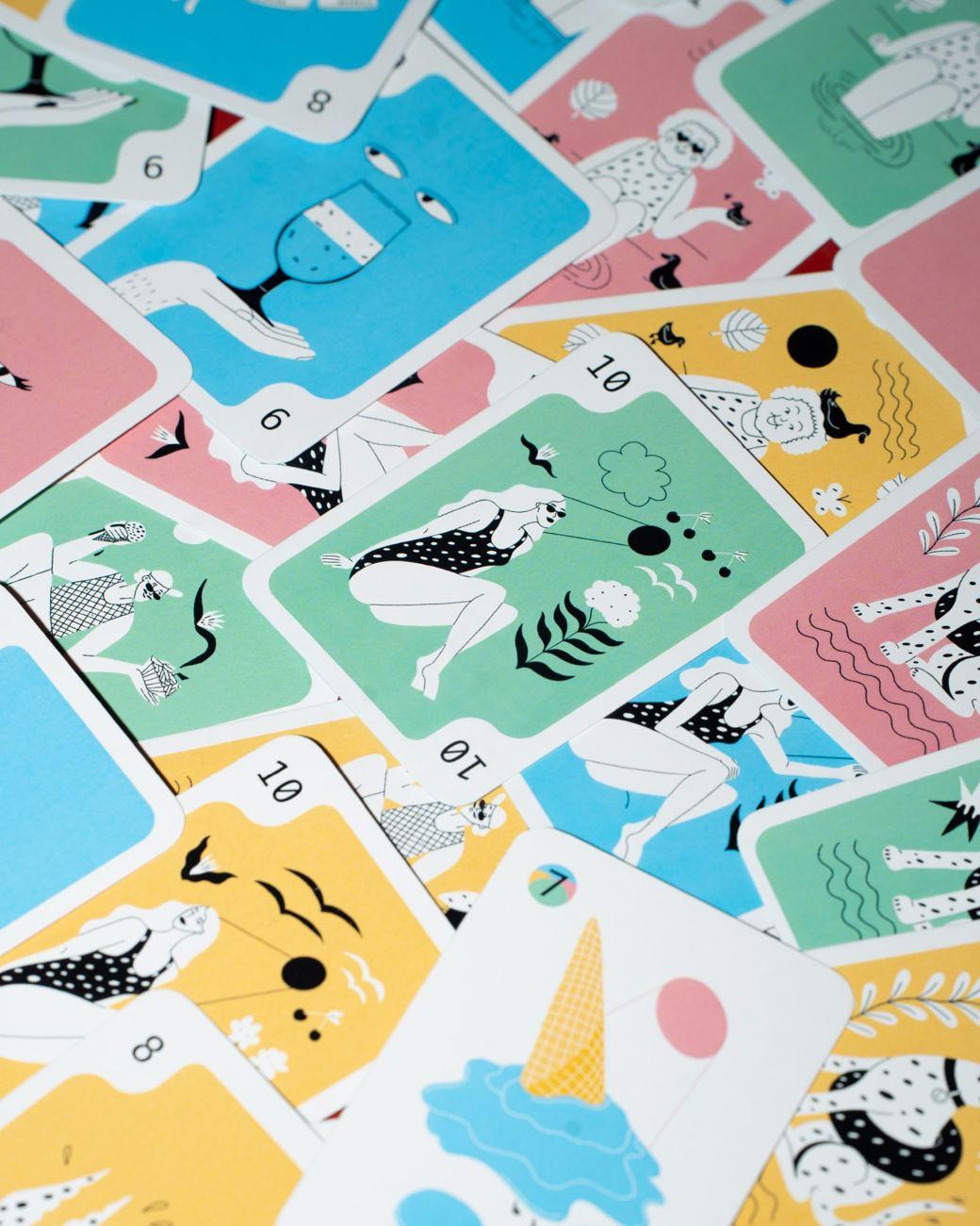 Illustrierte Spielkarten von Schwimmen