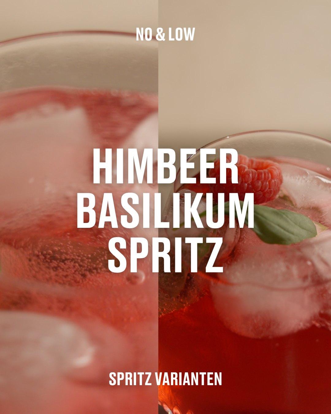Social-Media-Post „Himbeer Basilikum Spritz“ aus der Reihe No & Low Spritz Varianten