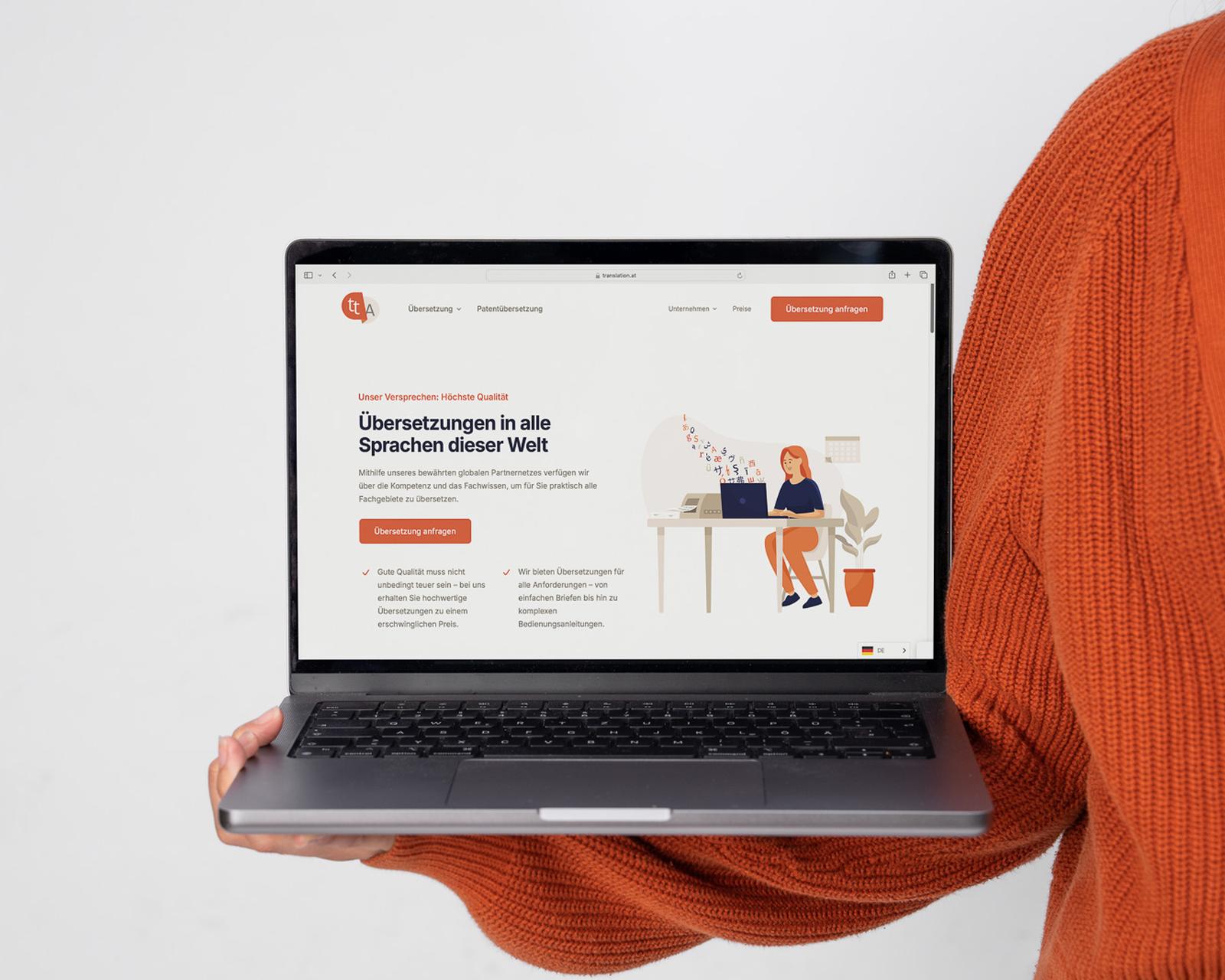 Laptop zeigt die Website der technical translation agency