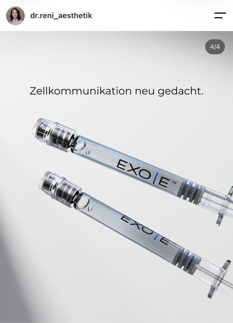 Instagram-Post für Dr. Reni: Zwei EXO|E-Spritzen, „Zellkommunikation neu gedacht“