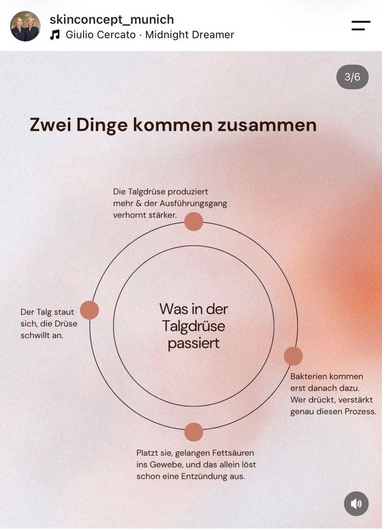 Instagram-Post für Skin Concept: Grafik zur Talgdrüse, „Zwei Dinge kommen zusammen“