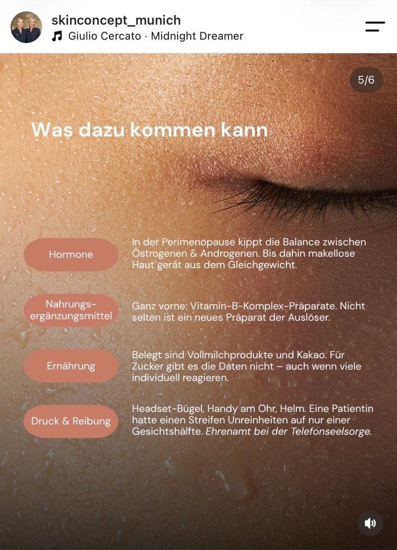 Instagram-Post für Skin Concept: Hautnahaufnahme mit Einflussfaktoren, „Was dazu kommen kann“