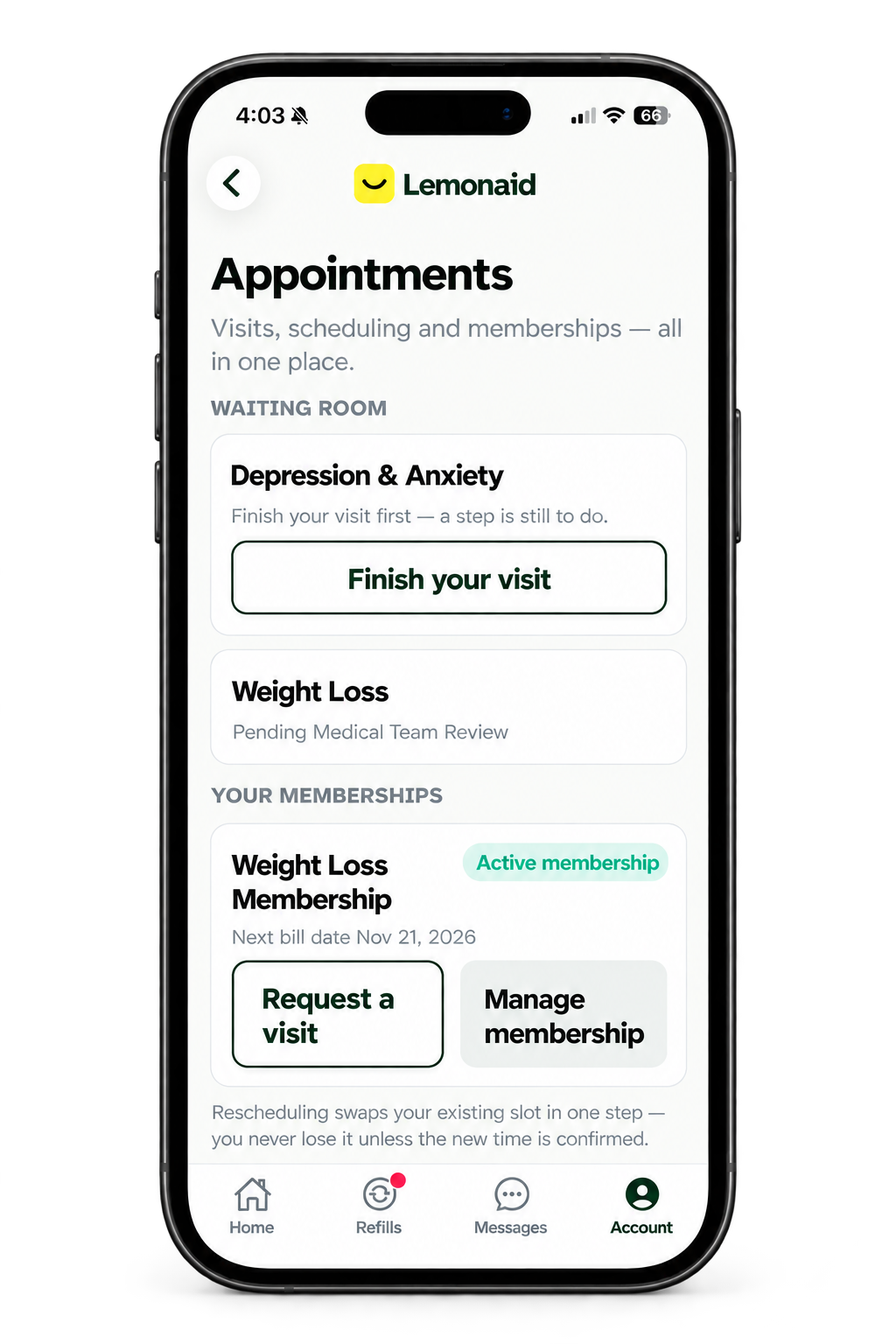 Treatment plan screen in the Lemonaid app