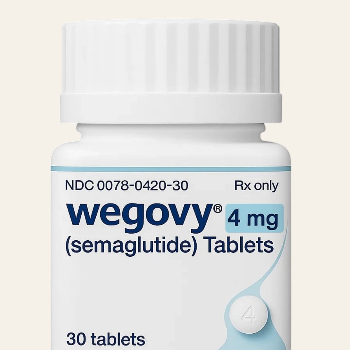 A bottle of Wegovy 4mg semaglutide tablets