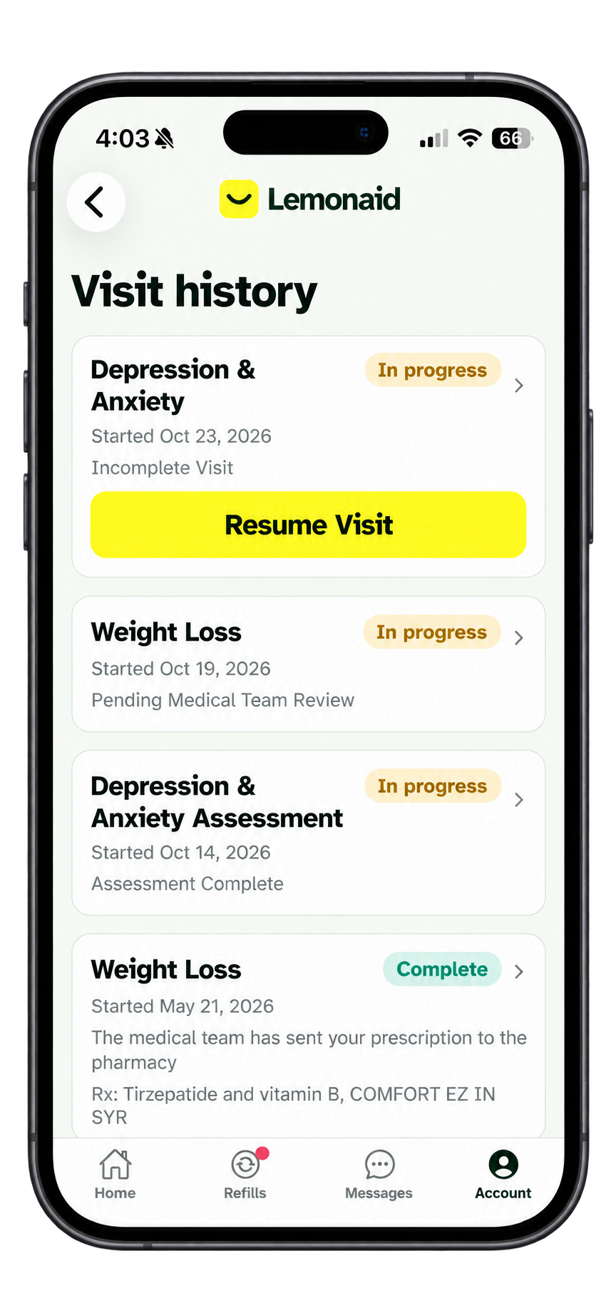 Schedule appointment screen in the Lemonaid app