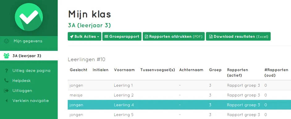Mijn Klas scherm in Easyrapport