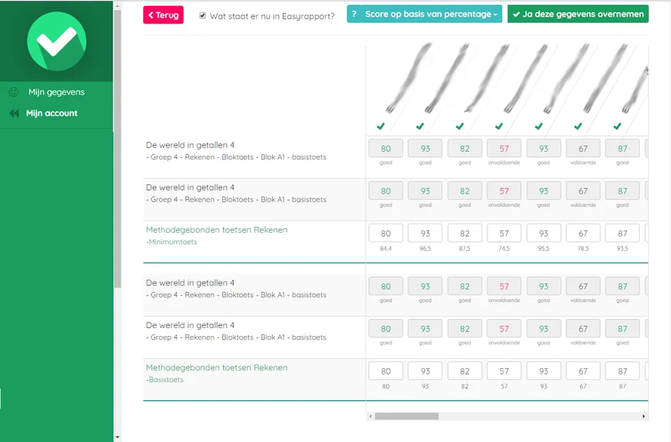 Screenshot van het Malmberg resultatenscherm in Easyrapport