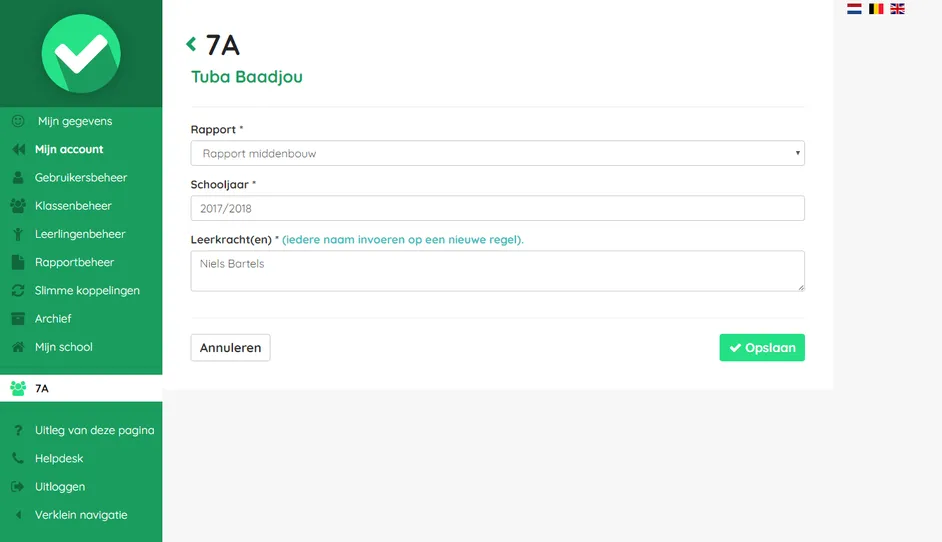 Screenshot van het aanmaken van een rapport voor een leerling in Easyrapport