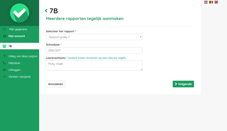 Screenshot van de bulkactie voor het aanmaken van rapporten in Easyrapport