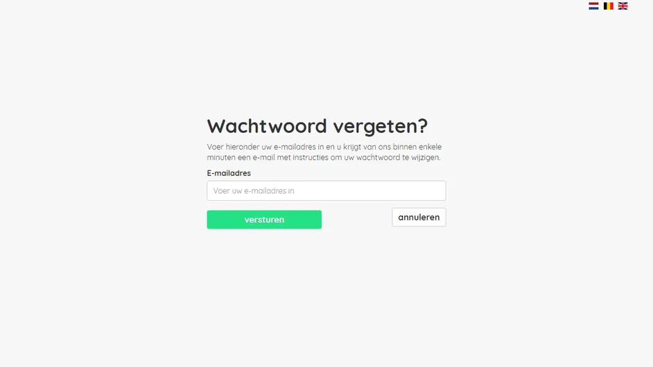 Screenshot van de wachtwoord opnieuw instellen pagina in Easyrapport