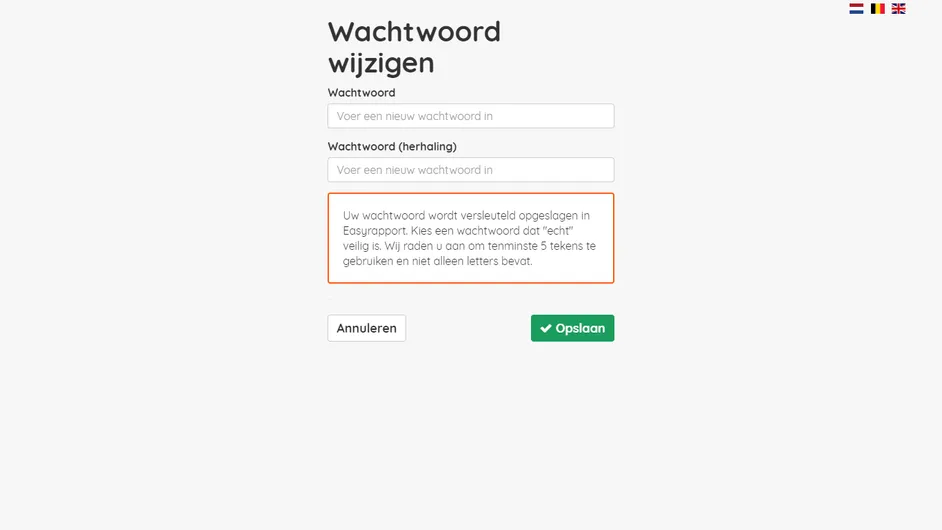 Informatie over wachtwoordbeveiliging in Easyrapport