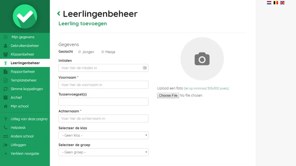 Screenshot van de pagina 'Leerling toevoegen' in Easyrapport
