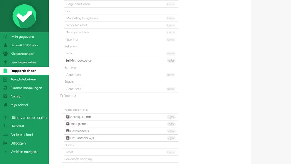 Screenshot van toetsbeheerfunctie in Easyrapport