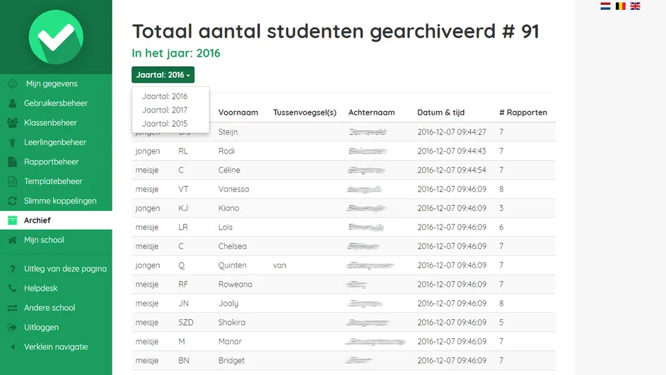 Screenshot van het archief in Easyrapport