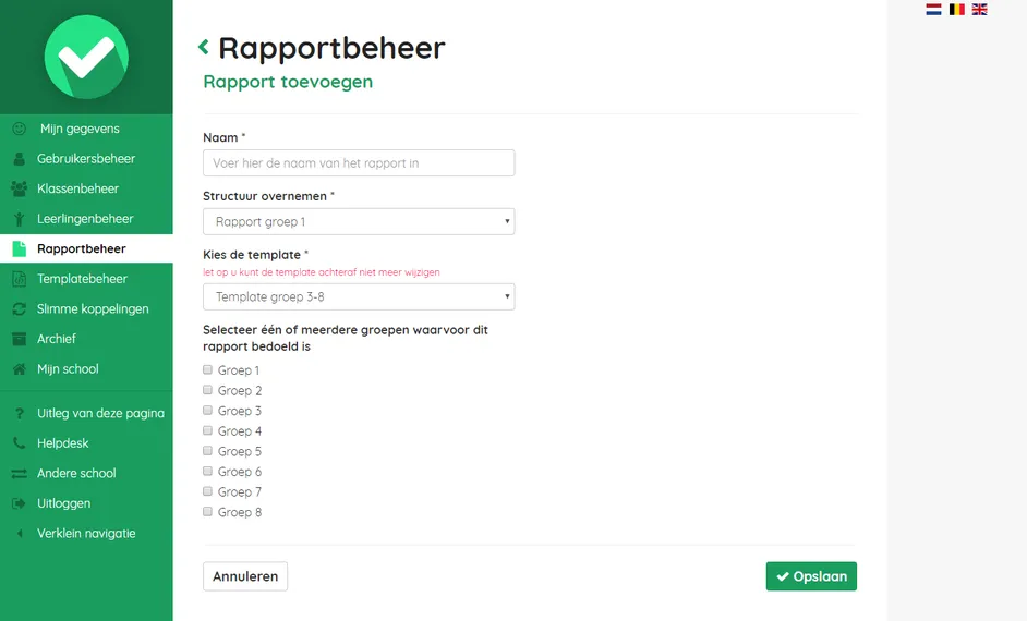 Screenshot van het aanmaken van nieuwe rapporten in Easyrapport