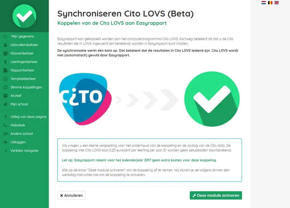 Screenshot van Easyrapport met synchronisatie van Cito LOVS