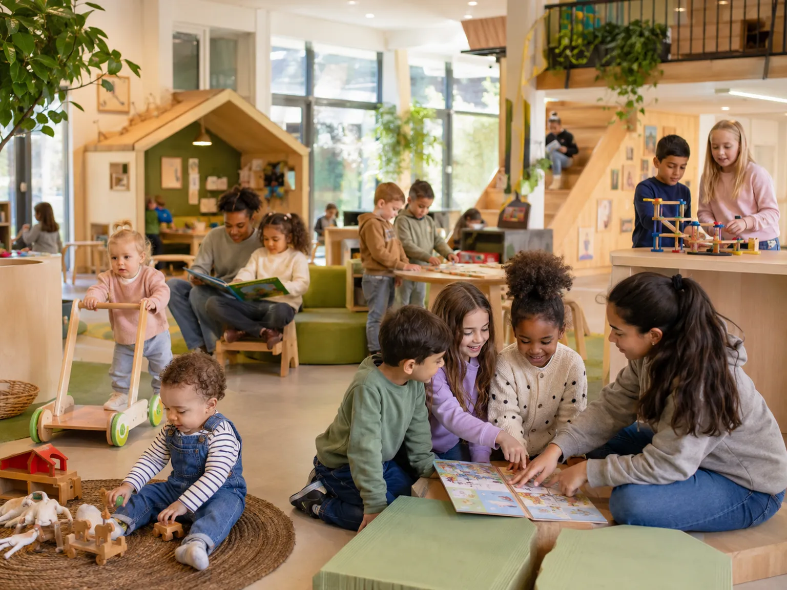 Kinderen van verschillende leeftijden samen bij een kindcentrum