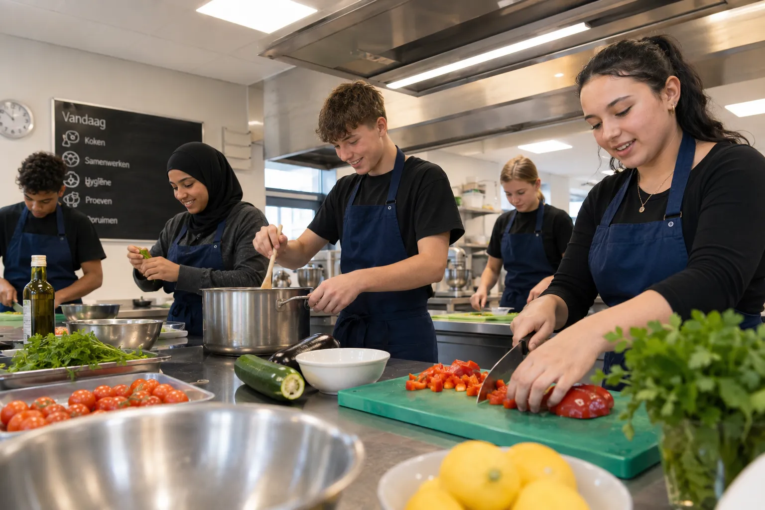 Leerlingen volgen een praktijkles op een praktijkschool