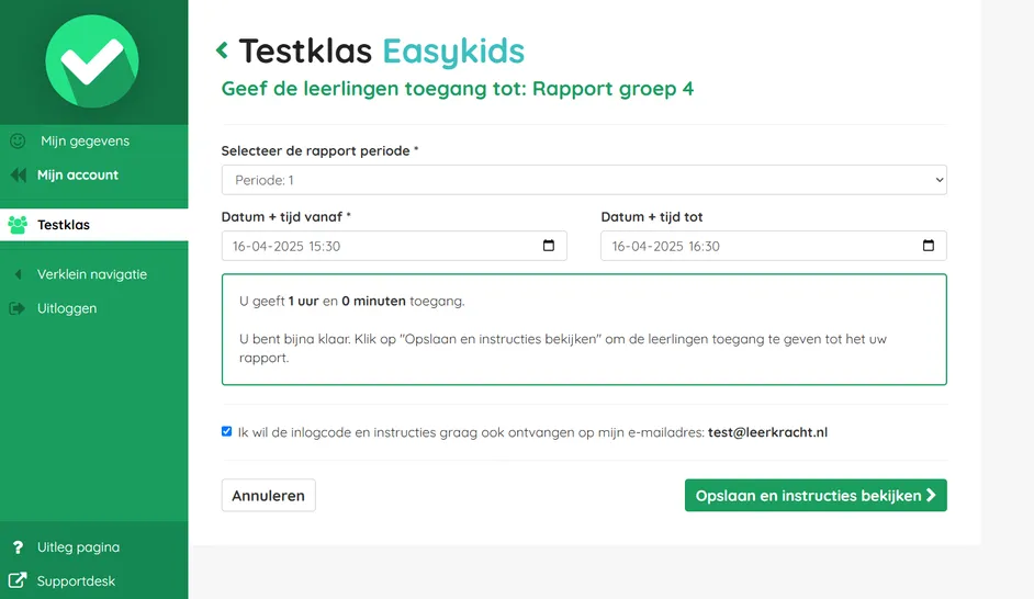 schermafbeelding instellen werksessie Easykids
