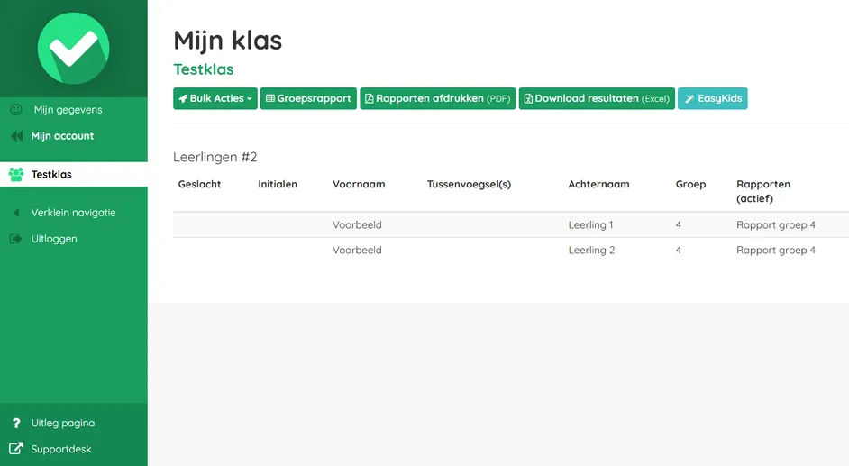 schermafbeelding mijn klas in Easyrapport
