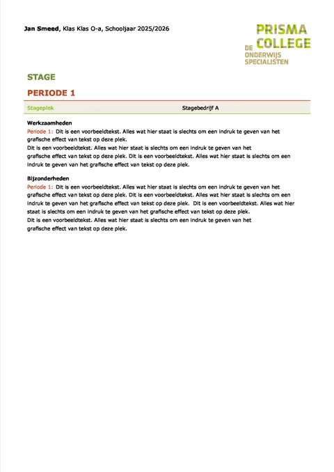 voorbeeldpagina stageverslag prisma college