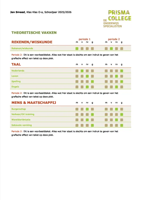 voorbeeldpagina theoretische vakken prisma college
