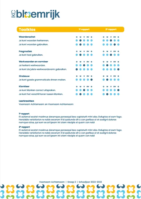 voorbeeldpagina taalklas rapport ikc bloemrijk
