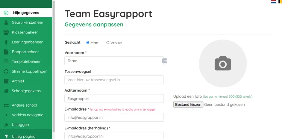 schermafbeelding gebruikersgegevens