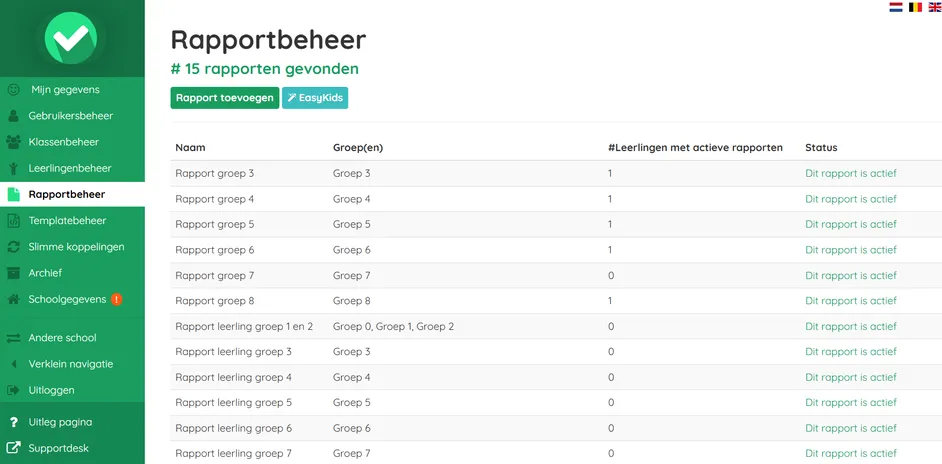 schermafbeelding rapportbeheer Easyrapport