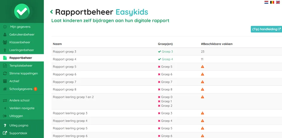 rapporten activeren voor Easykids