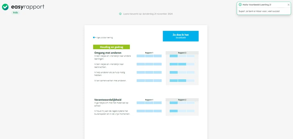 schermafbeelding van een easykidsrapport