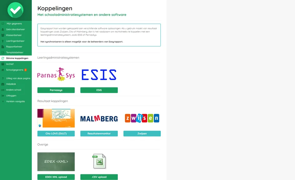 Screenshot van gegevensimportfunctionaliteit in Easyrapport