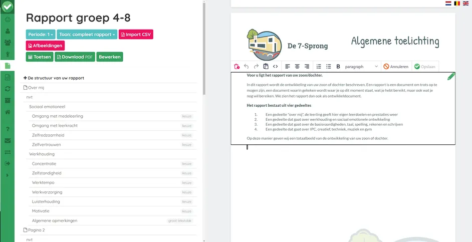 Screenshot van het bewerken van het voorwoord in Easyrapport
