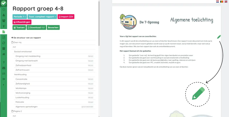 Screenshot van de voorwoordbewerkingsfunctie in Easyrapport