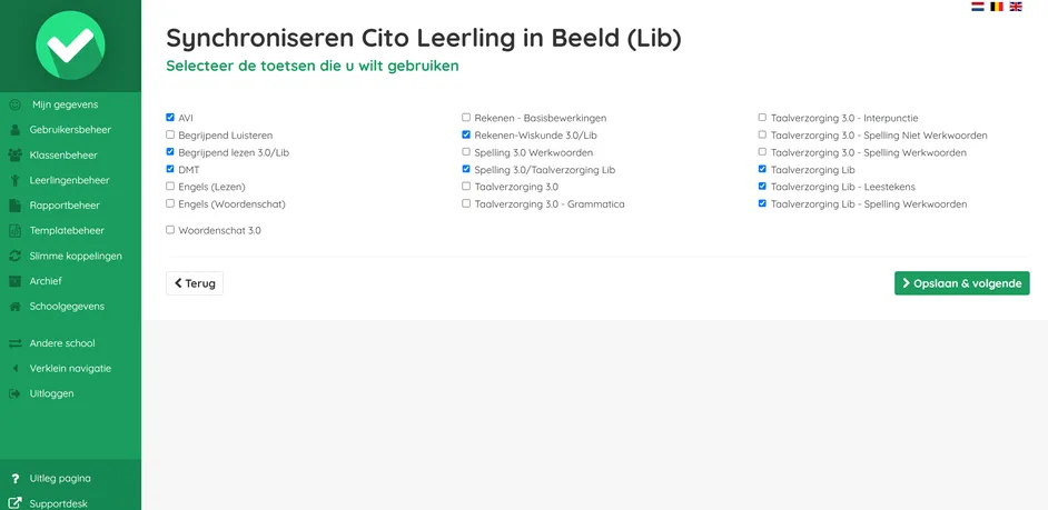 Screenshot toetsen Cito LiB selecteren
