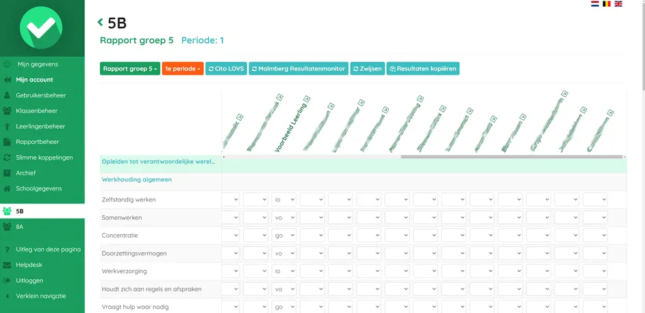 Screenshot van het groepsrapport in Easyrapport