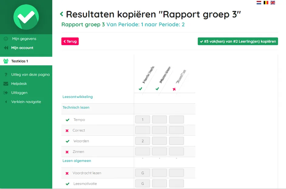 Screenshot van het kopieer-resultatenscherm in Easyrapport
