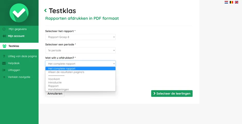 Screenshot van de optie om rapporten af te drukken in Easyrapport