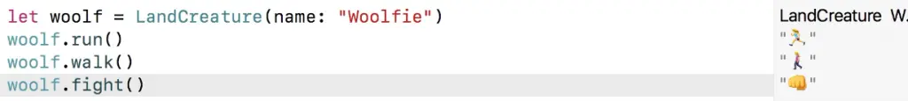 A screenshot with a fragment of a code (landcreature – woolfie).