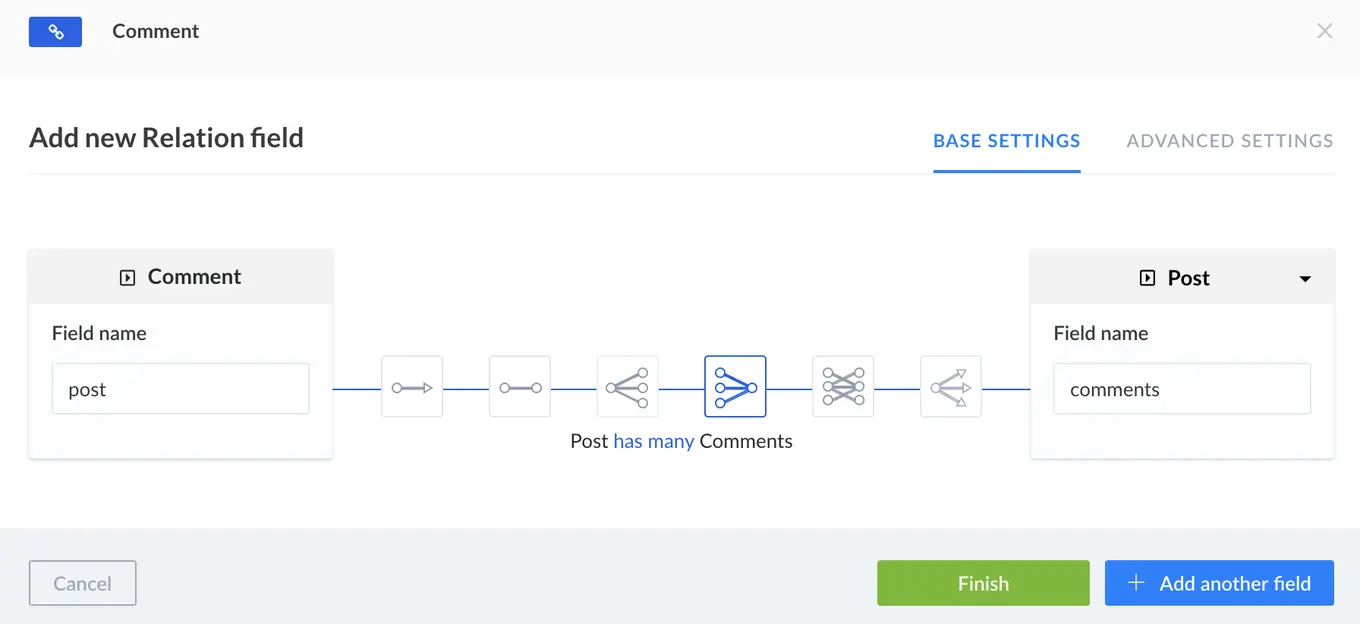 Screenshot of relation field