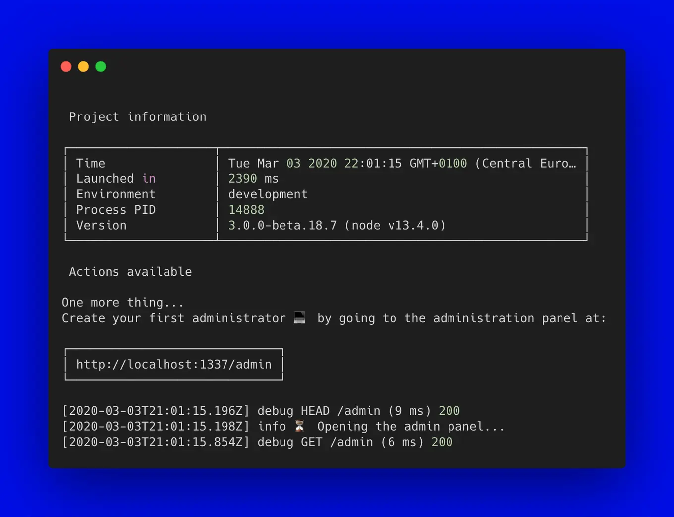 A screenshot with some project information