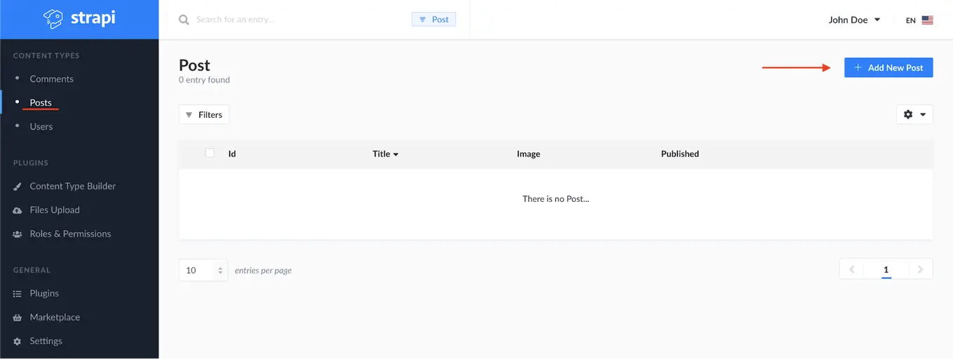 Screenshot of how to add post in Strapi – Node.js headless CMS