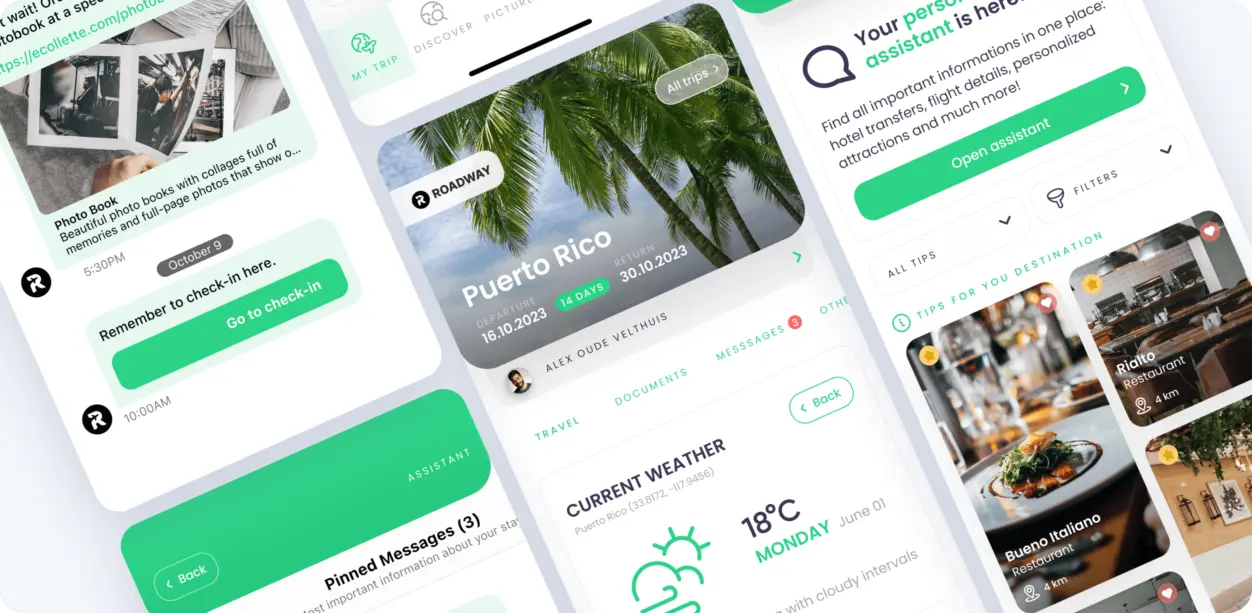 travelia mobile app screen views