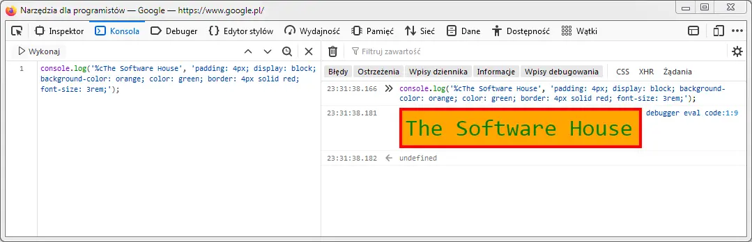 CSS in developer console