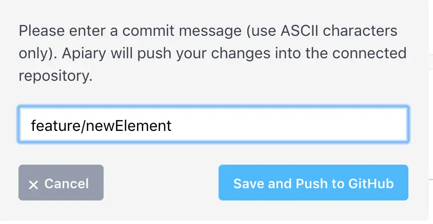 A screenshot of commit message from Apiary.