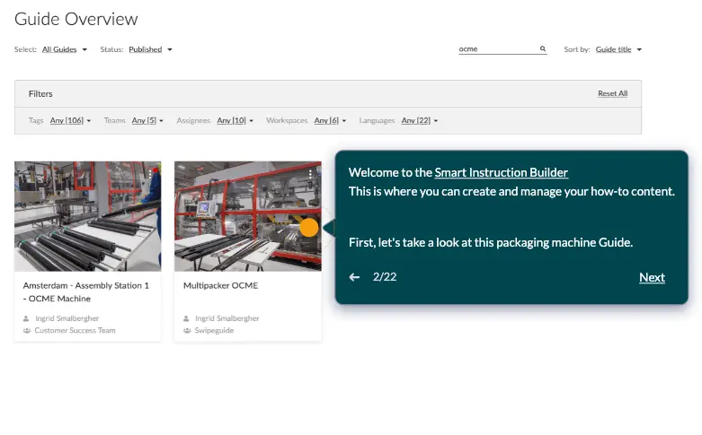 SwipeGuide platform screenshot