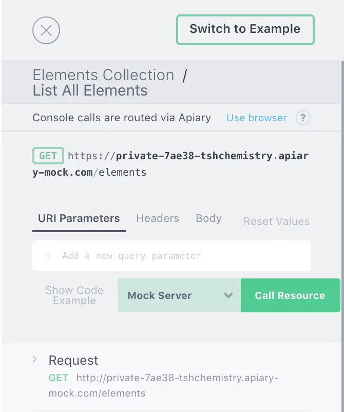 A screenshot of elements collection in Apiary.