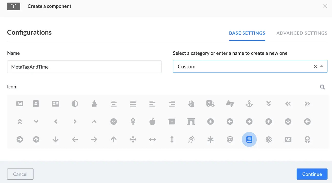 Screenshot of component configuration view
